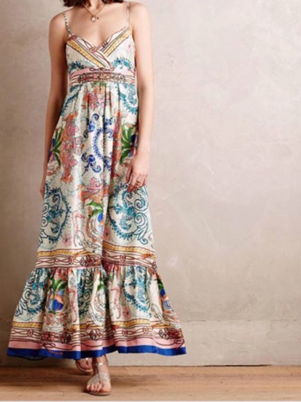 Collette Dinnigan 100% Silk Seaside print maxi dress